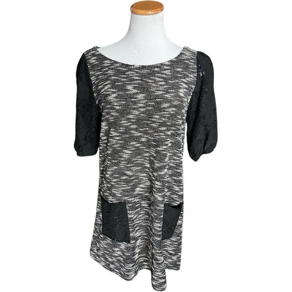 Womens Anthropologie Postage 9-H15 STCL Lace Sleeve Marled Shift Tunic Dress - M